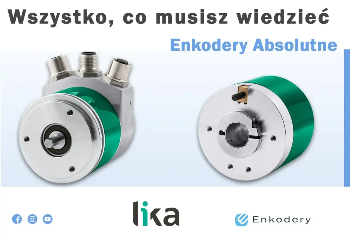 Dwa enkodery absolutne, jeden z trzema złączami, drugi z wałem. Porównanie enkoderów absolutnych a inkrementalnych.