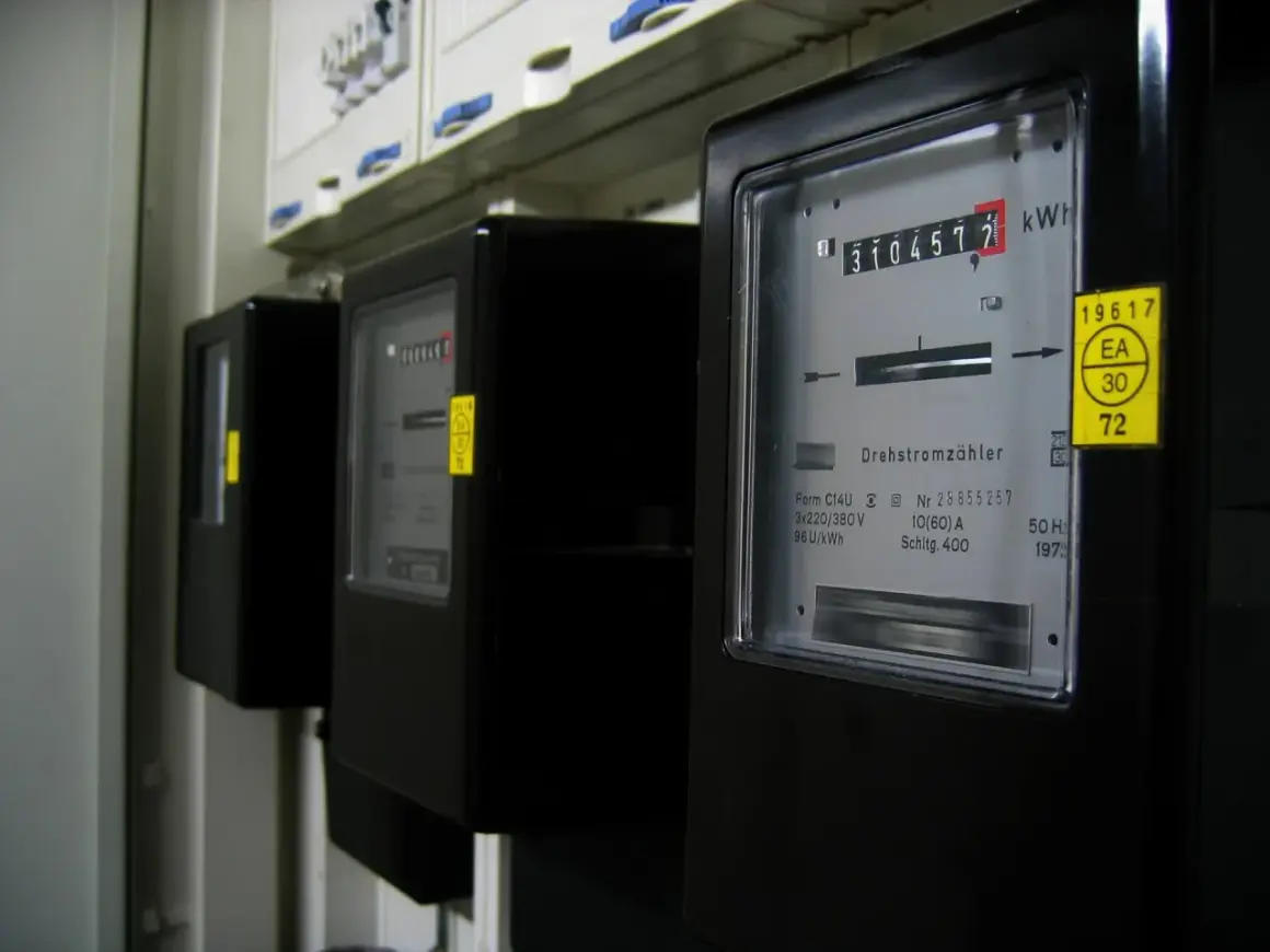 Szereg czarnych liczników energii elektrycznej, każdy z wyświetlaczem pokazującym zużycie. To jednostka mocy, która mierzy przepływ energii.